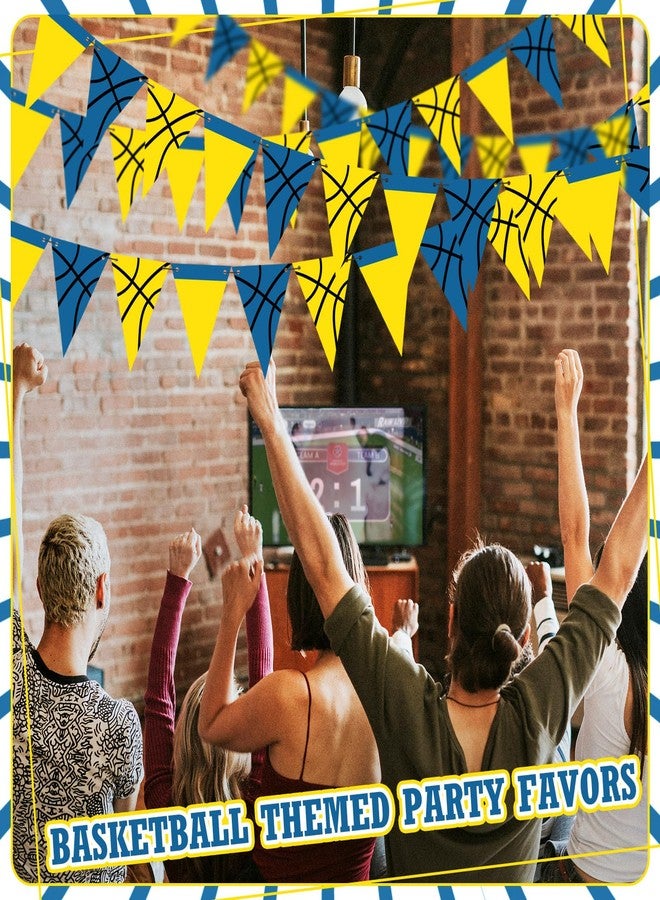 Tosstuki 5 Pcs Basketball Birthday Banners Basketball Themed Party Decorations Sports Triangle Pennant Banners Hanging Garland for Men Sports Lover Birthday Party Supplies(Yellow,Dark Blue) - Image 4